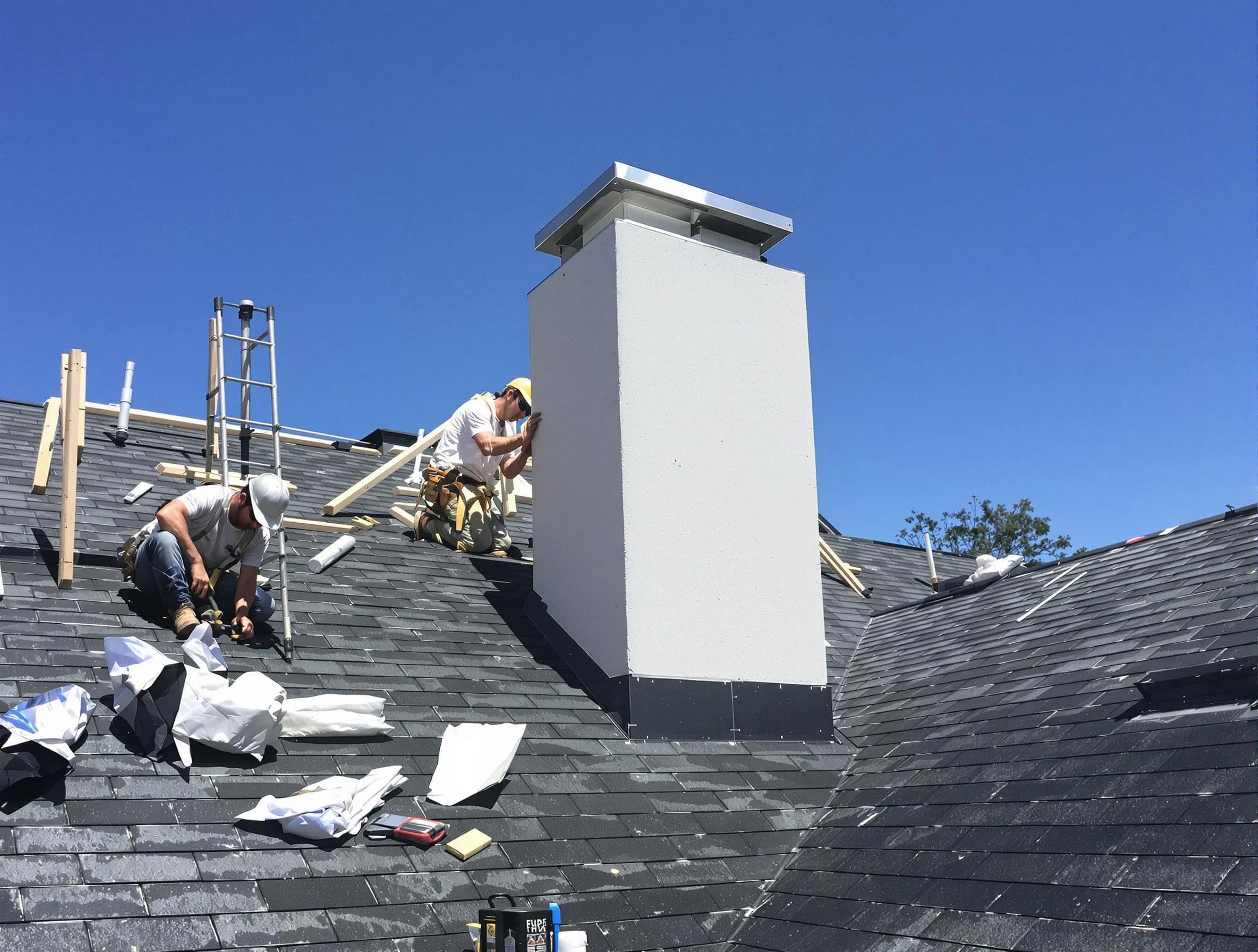 North Strabane Chimney Sweep crew installing a new chimney in North Strabane, PA