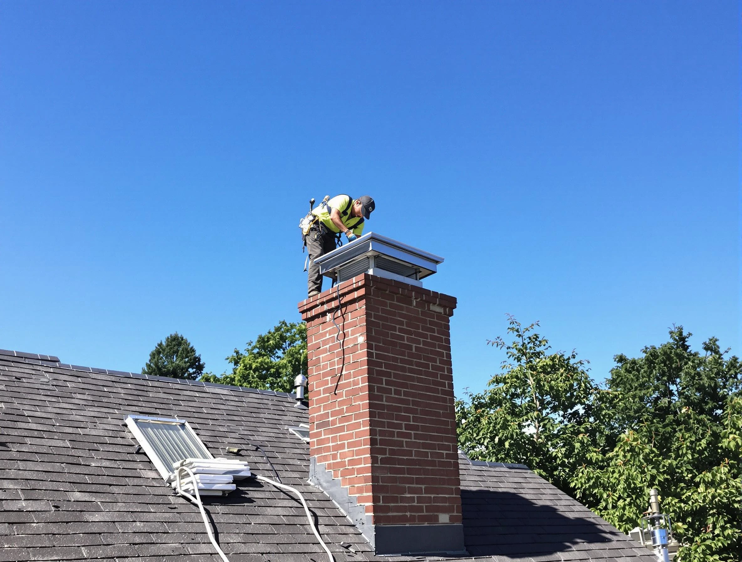 North Strabane Chimney Sweep technician measuring a chimney cap in North Strabane, PA