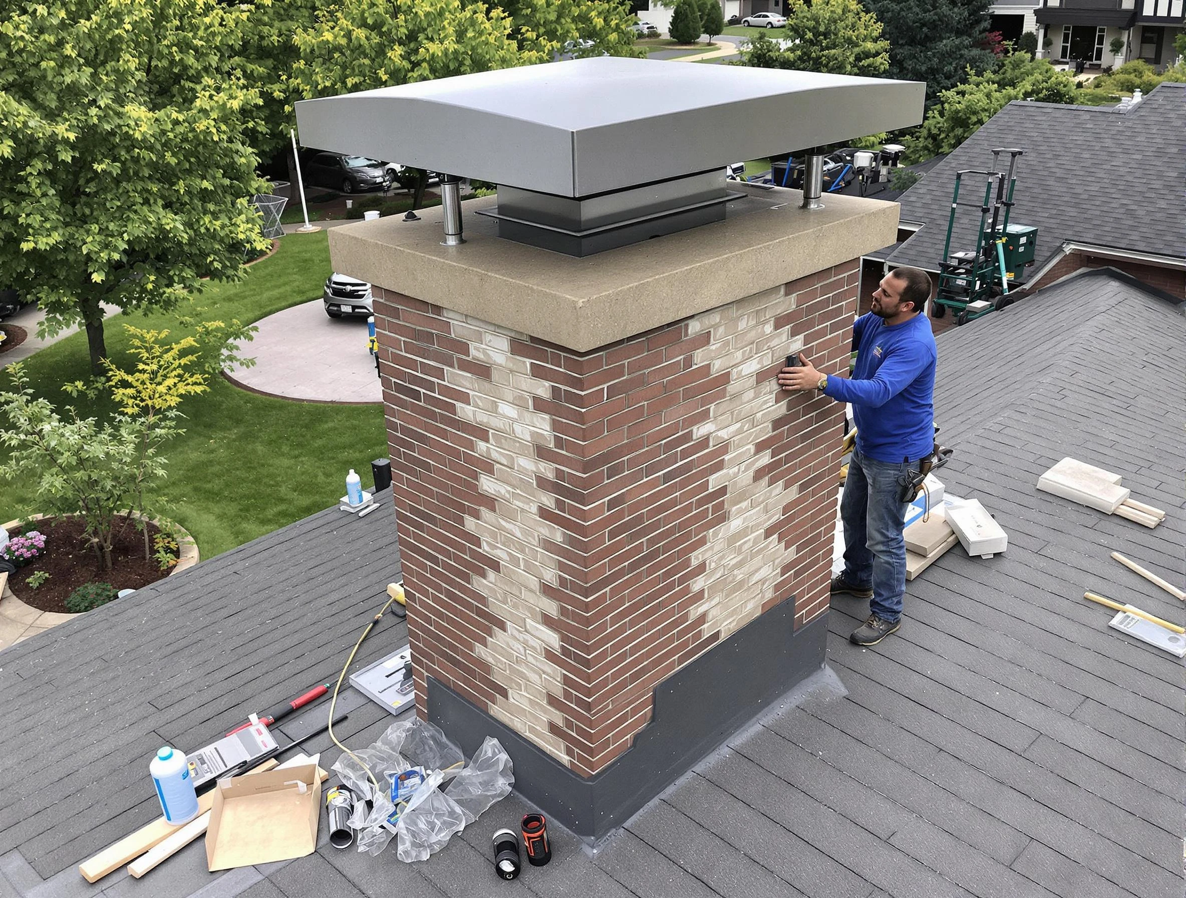 North Strabane Chimney Sweep team working on a custom chimney remodel in North Strabane, PA